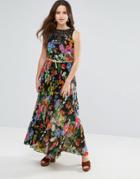 Louche Floral Maxi Dress - Black