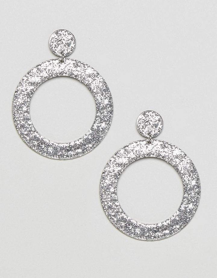 Monki Glitter Circle Hoops - Silver
