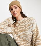 Asos Design Tall Crew Neck Sweater With Animal Pattern In Beige-neutral