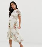 Hope & Ivy Maternity Open Back Midi Dress In Cream Floral - Multi