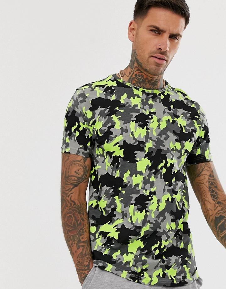 Brave Soul Neon Camo T-shirt - Yellow