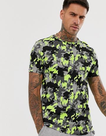Brave Soul Neon Camo T-shirt - Yellow