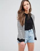 Daisy Street Stripe Zip Sweatshirt - Gray