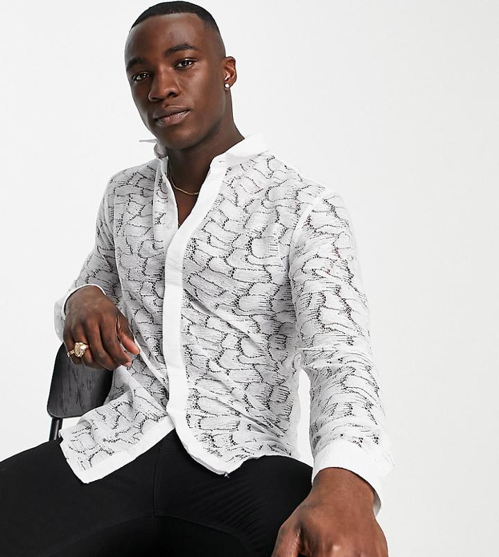 Twisted Tailor Barrio Tall Skinny Shirt In White Lace
