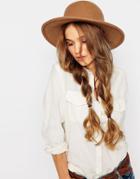 Brixton Wide Brim Felt Hat With Contrast Leather Trim - Tan
