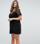 Missguided Plus Lace Top T-shirt Dress - Black