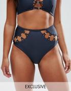 Wolf & Whistle Macrame Insert High Waist Bikini Bottom - Navy