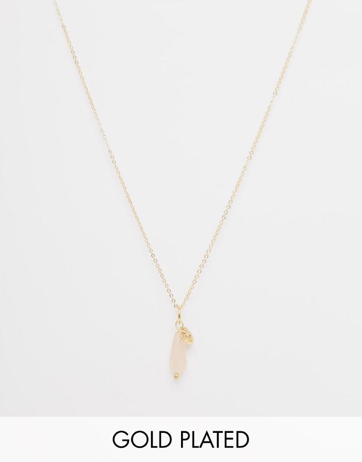 Mirabelle Gita Peach Agate Pendant Necklace On 45cm Gold Plated Chain - Peach