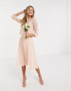 Oasis Bridesmaid Lace Cap Sleeve Pleated Dress In Peach-pink