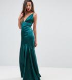 Ttya Black Cami Strap Maxi Dress With Fishtail Hem-green