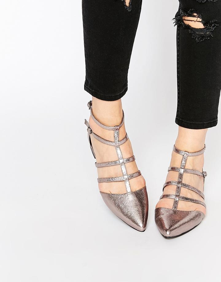 Asos Lookout Caged Pointed Ballet Flats - Silver