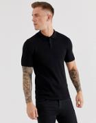 Asos Design Knitted Polo Shirt In Black - Black