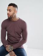 Asos Design Crew Neck T-shirt With Long Sleeves In Purple - Purple