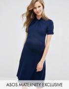 Asos Maternity Skater Dress With Twist Neck - Navy