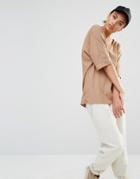 Daisy Street V Neck T-shirt In Rib - Nude