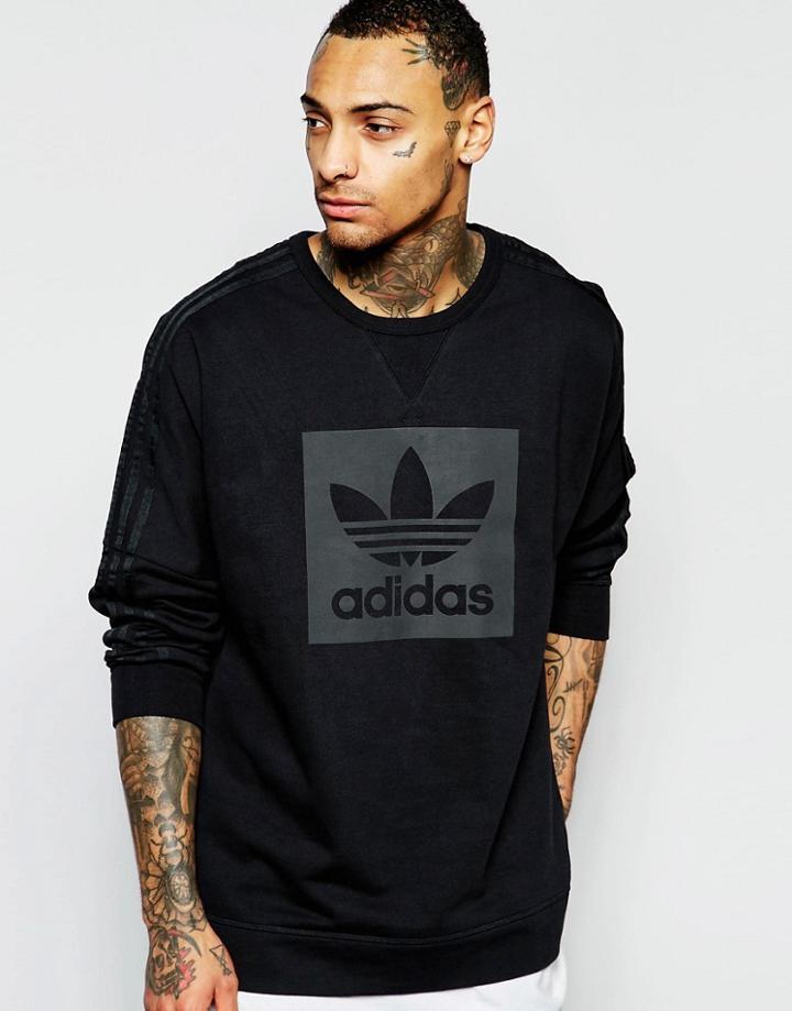 Adidas Originals Sweatshirt With Large Box Logo Aj7878 - Black