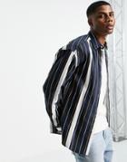 Asos Design Extreme Oversized Collegiate Shirt In Rugby Stripe-navy
