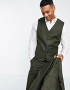 Asos Design Slim Suit Vest In Khaki-green