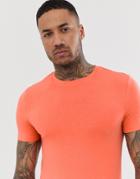 Asos Design Organic Muscle Fit T-shirt With Crew Neck In Orange