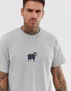 New Love Club Sheep Embroidered T-shirt In Oversized - Gray
