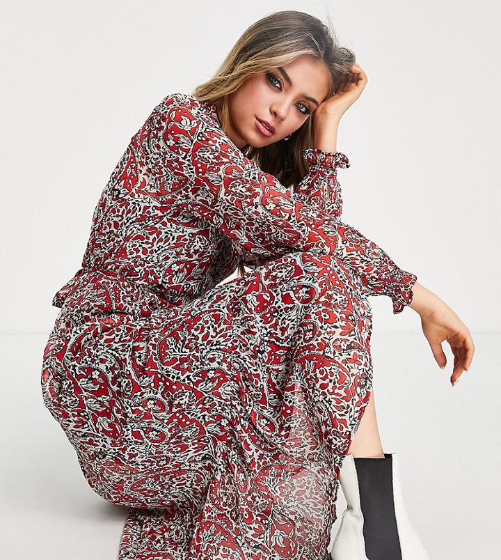Only Exclusive Midi Dress In Red Paisley Print-multi