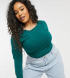 Outrageous Fortune Plus Exclusive Ruched Detail Long Sleeve Top In Emerald Green