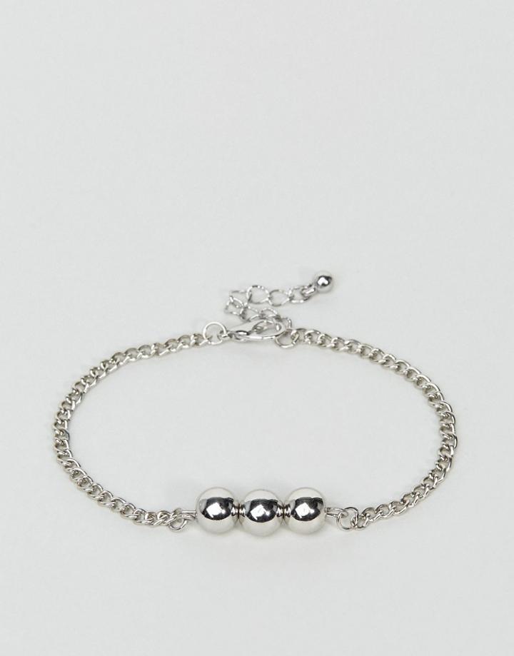 Asos Bracelet With Ball Detail In Silver - Brown