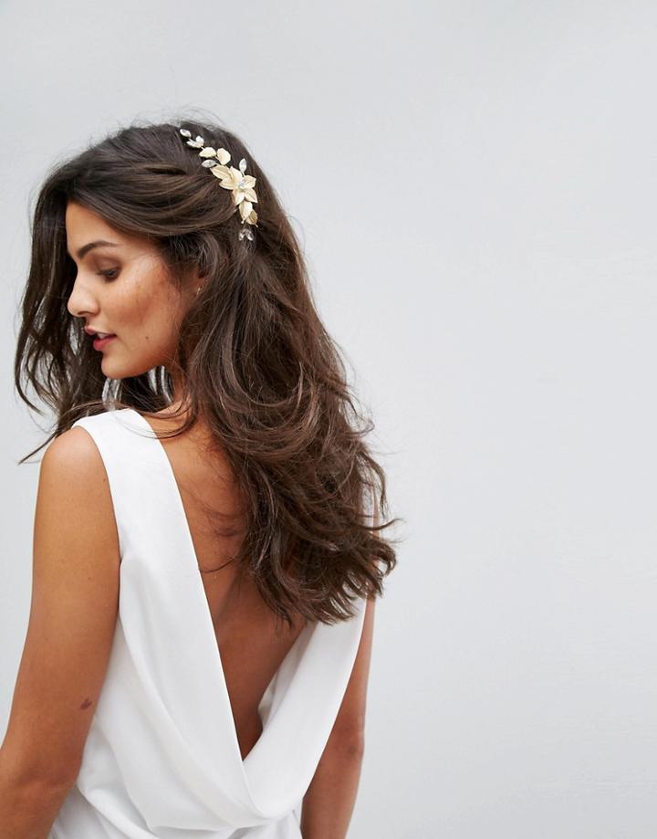 Her Curious Nature Leaf & Flower Hair Clip - Gold