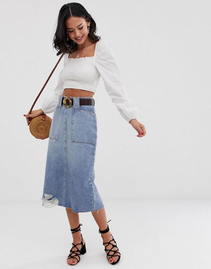 We The Free By Free People Elisa Pencil Denim Skirt