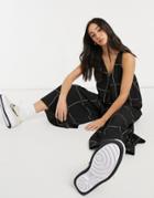 Asos Design V Neck Minimal Jumpsuit In Oversize Check Print-black