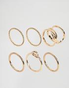 Asos Pack Of 6 Twist & Knot Rings - Gold
