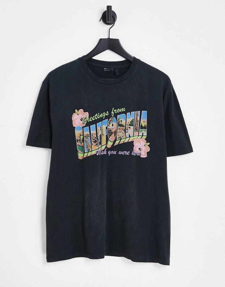 Asos Design Relaxed T-shirt In Washed Black With California Front Print