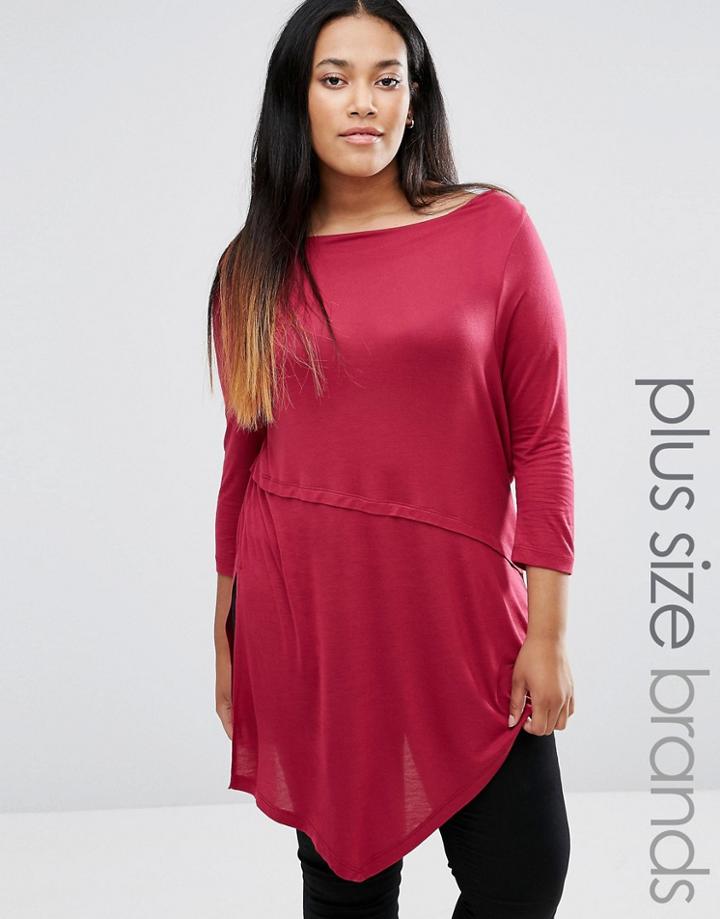 Junarose 3/4 Sleeve Asymmetric Jersey Top - Red