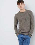 Solid Melange Jumper With Chest Pocket In Green - Green