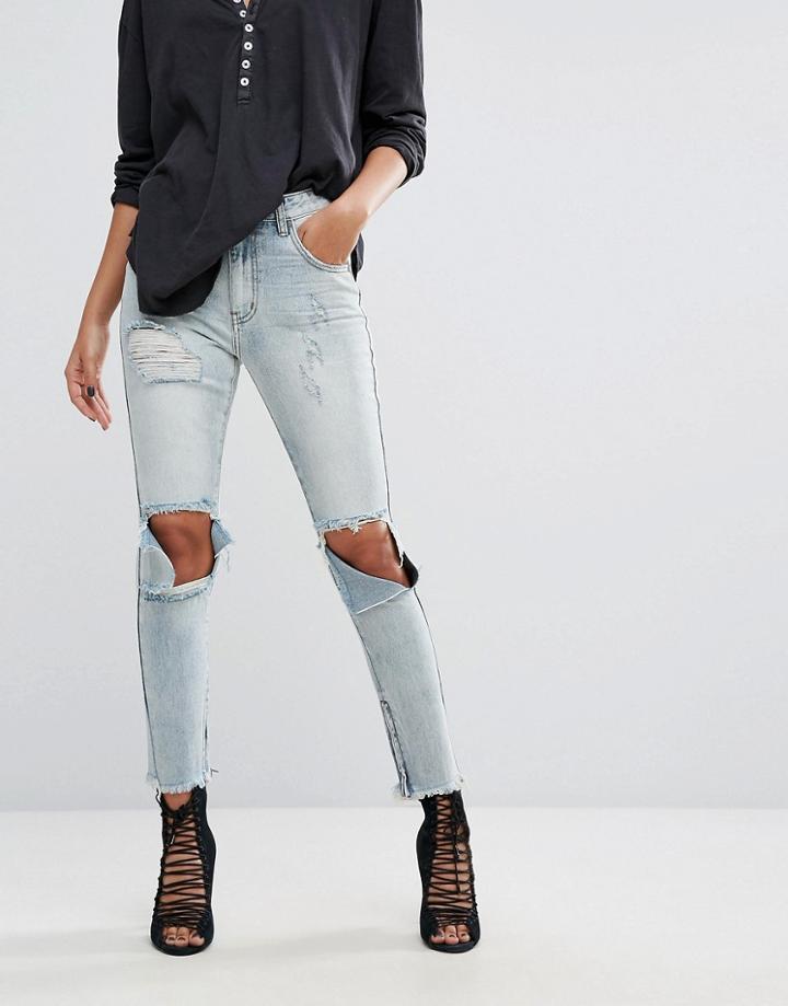 One Teaspoon Freebirds High Waisted Skinny Jean With Extreme Rips - Blue