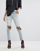 One Teaspoon Freebirds High Waisted Skinny Jean With Extreme Rips - Blue