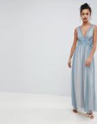 Little Mistress Full Tulle Maxi Dress With Embroidery - Blue
