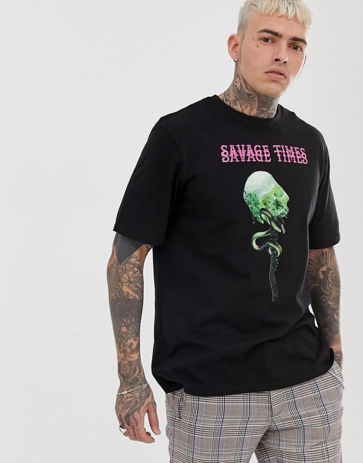 Bolongaro Trevor Skull Print Neon T-shirt - Black