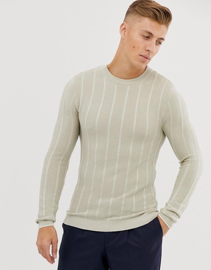 River Island Textured Crew Neck Sweater Stone