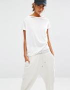Daisy Street Relaxed T-shirt With Distressed Neck - White