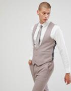 Asos Skinny Suit Vest In Wool Mix In Mink - Gray