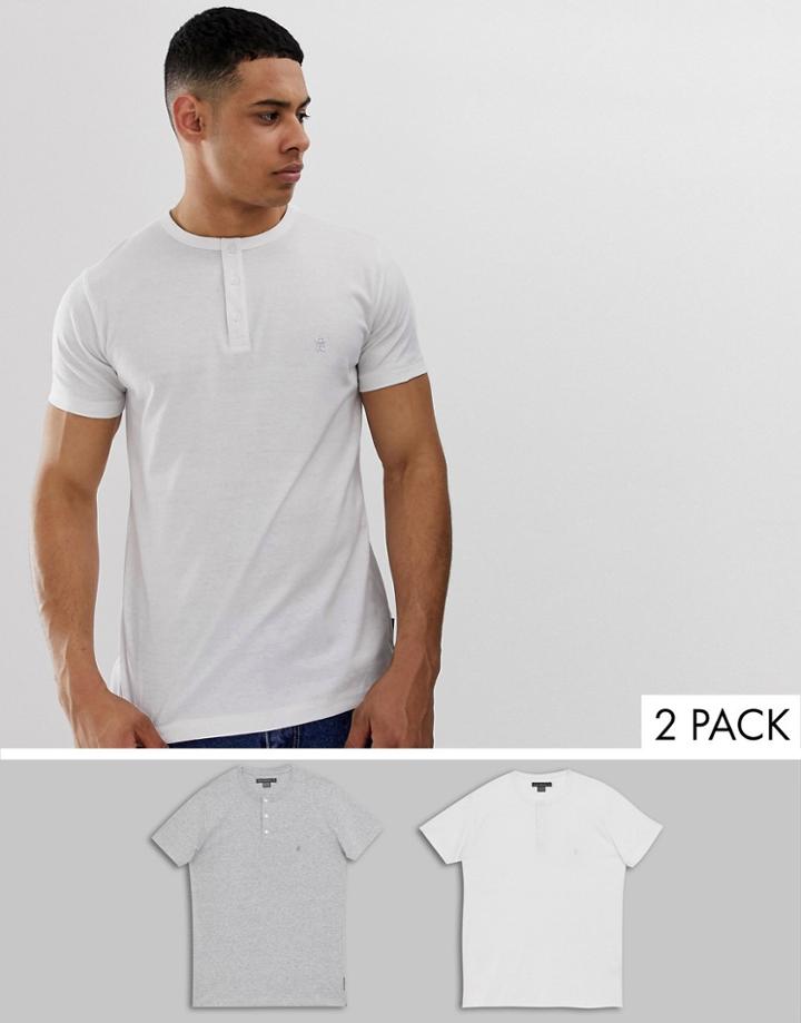 French Connection 2 Pack Grandad Collar T-shirts-white