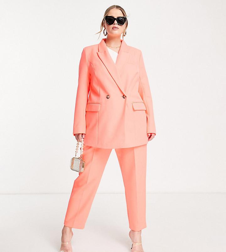 River Island Plus Structured Double Breasted Blazer In Coral - Part Of A Set-orange