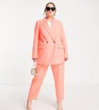 River Island Plus Structured Double Breasted Blazer In Coral - Part Of A Set-orange