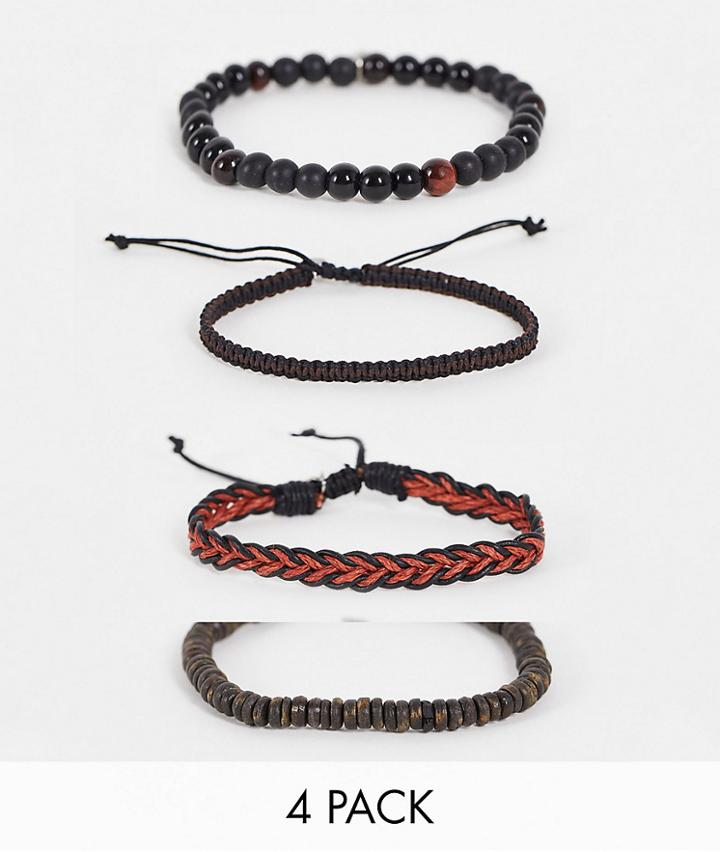 Icon Brand 4-pack Beaded Bracelet Set In Red
