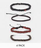 Icon Brand 4-pack Beaded Bracelet Set In Red
