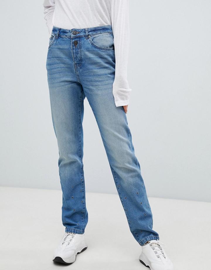Noisy May Straight Leg Jean With Eyelet Detail - Blue