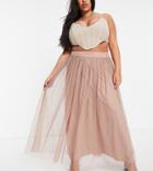 Lace & Beads Plus Exclusive Tulle Maxi Skirt In Mink-pink