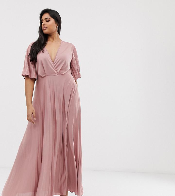 Asos Design Curve Kimono Pleated Maxi Dress-pink