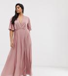 Asos Design Curve Kimono Pleated Maxi Dress-pink